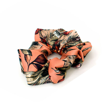 ROSETTE: Εμπριμέ λαστιχάκι μαλλιών scrunchie, σομόν, berry, λαδί