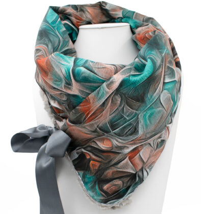 CHIARRA GREY: Δετός λαιμός πράσινο blue, green, faux fur grey