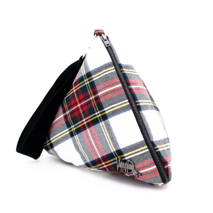 OFF WHITE RED: Τσαντάκι πυραμίδα καρό, λευκό, κόκκινο