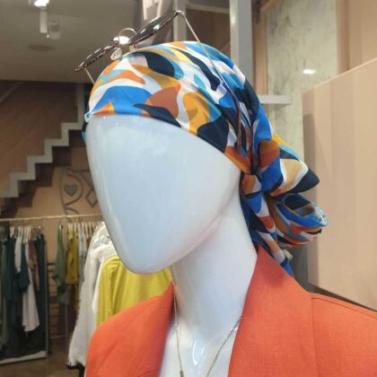 ANIL: Μαντήλι, φουλάρι 100x100 εκ, θαλασσί, καφέ