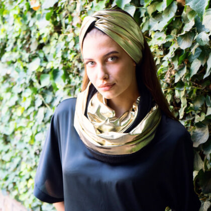 TIFFANY GOLD: Χειροποίητο φουλάρι infinity metallics, χρυσαφί