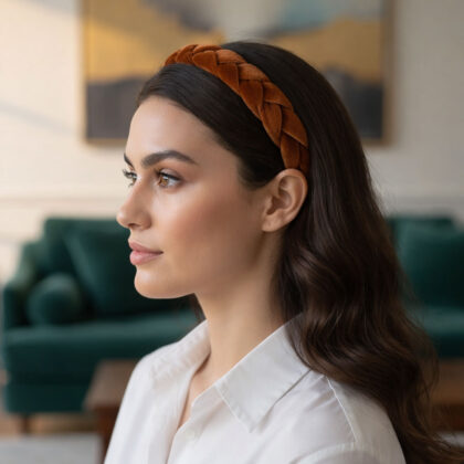 CINNAMON: Στέκα knotted, βελούδο, κανελί