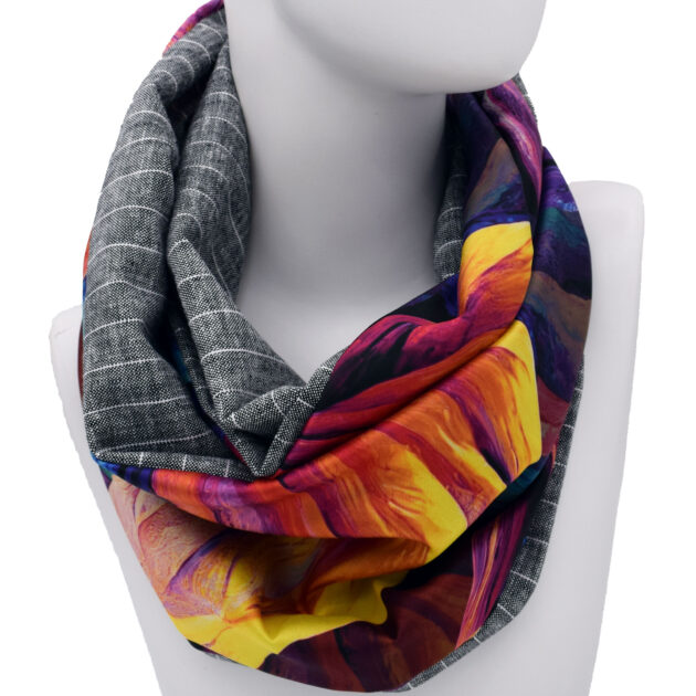 BERYL BLACK – STRIPES: Ανάλαφρο Infinity φουλάρι, τεχνητό μετάξι, λινό με βισκόζ