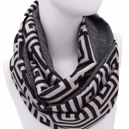 SAFFRON_BEIGE-BLACK: Ανάλαφρο Infinity φουλάρι, τεχνητό μετάξι, λινό με βισκόζ