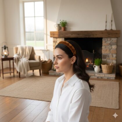 COFFEEE: Στέκα πλεκτή, βελούδο καφέ