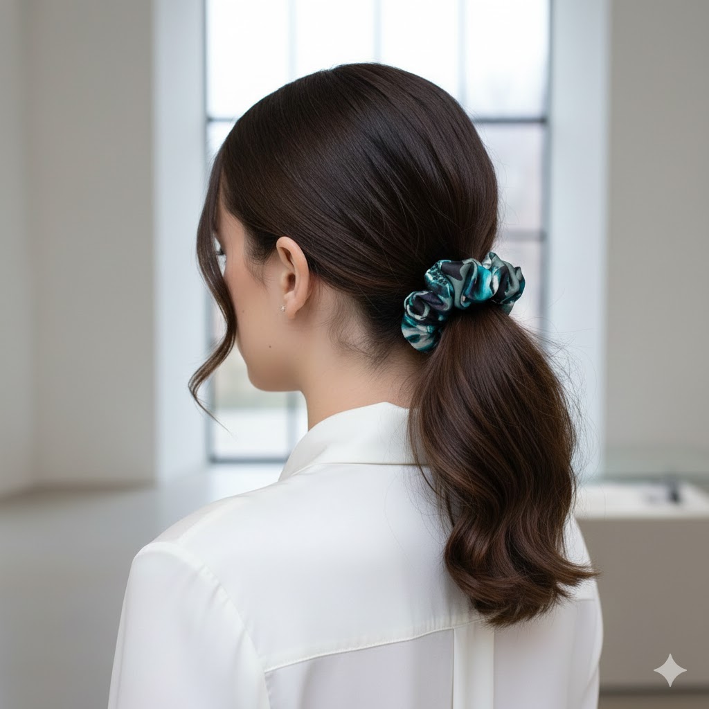 ABIA: Εμπριμέ λαστιχάκι κορδέλα μαλλιών scrunchie