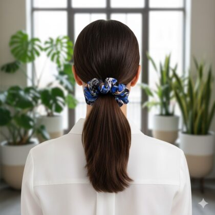 ANELIZ: Εμπριμέ λαστιχάκι μαλλιών scrunchie, μπεζ, γκρι