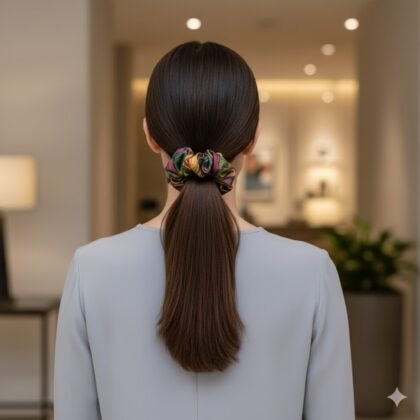 CHIARRA GREEN: Εμπριμέ λαστιχάκι μαλλιών scrunchie, olive, green