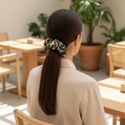 ROBERTA GREEN ORANGE: Εμπριμέ λαστιχάκι μαλλιών scrunchie