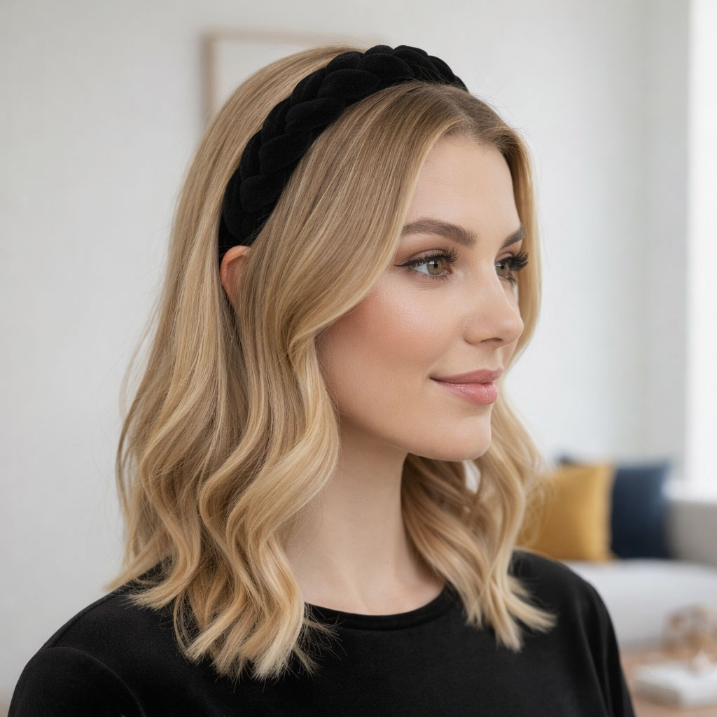 BLACK: Στέκα πλεκτή, βελούδο, μαύρη