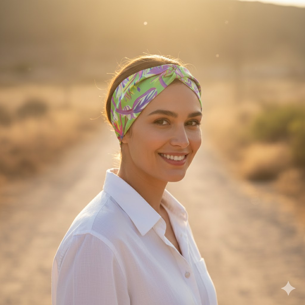 Σατέν bandana κορδέλα μαλλιών BERENICE KIWI σε green και purple αποχρώσεις. Ανάλαφρο καλοκαιρινό αξεσουάρ μαλλιών με ζωντανή και μοντέρνα αισθητική.