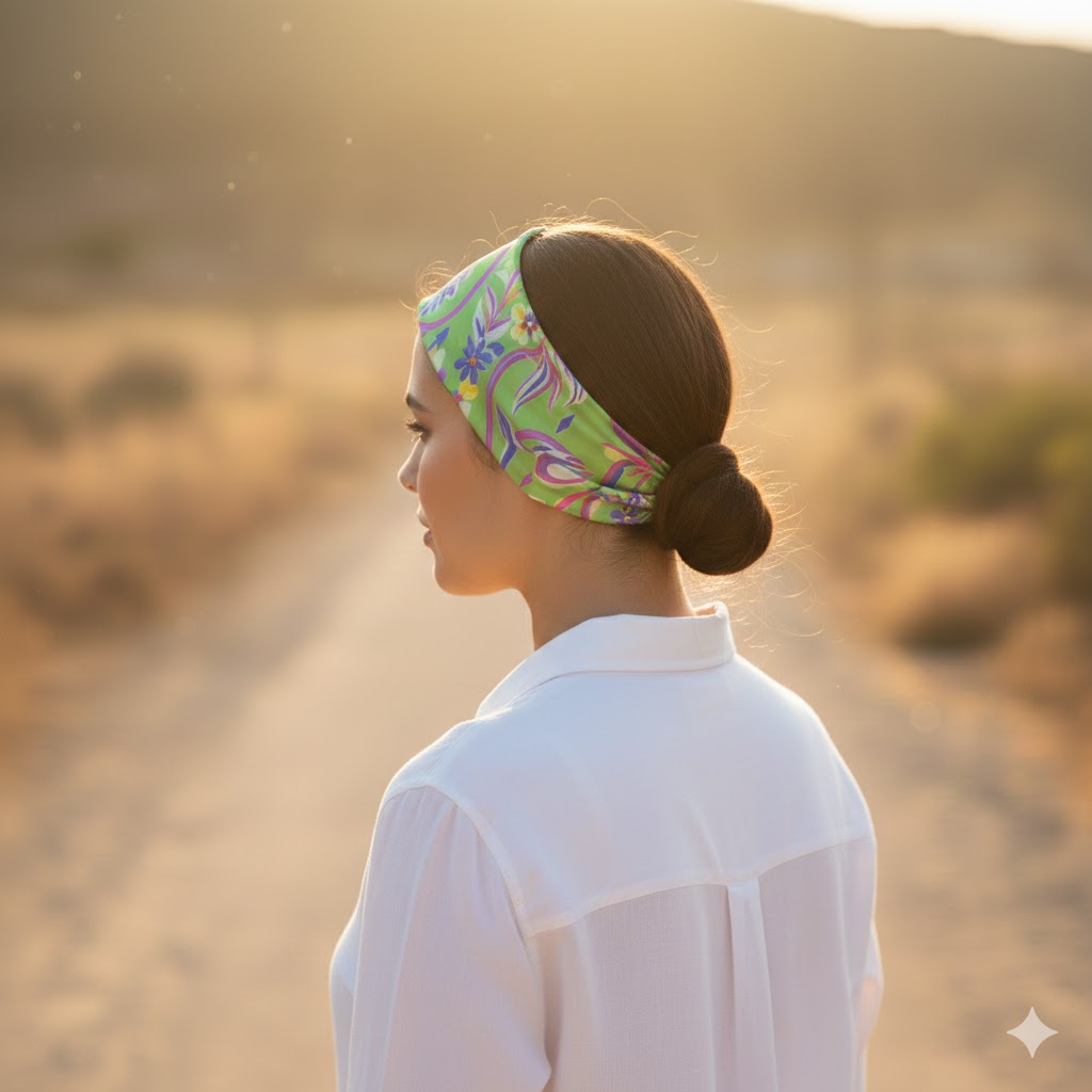 Σατέν bandana κορδέλα μαλλιών BERENICE KIWI σε green και purple αποχρώσεις. Ανάλαφρο καλοκαιρινό αξεσουάρ μαλλιών με ζωντανή και μοντέρνα αισθητική.