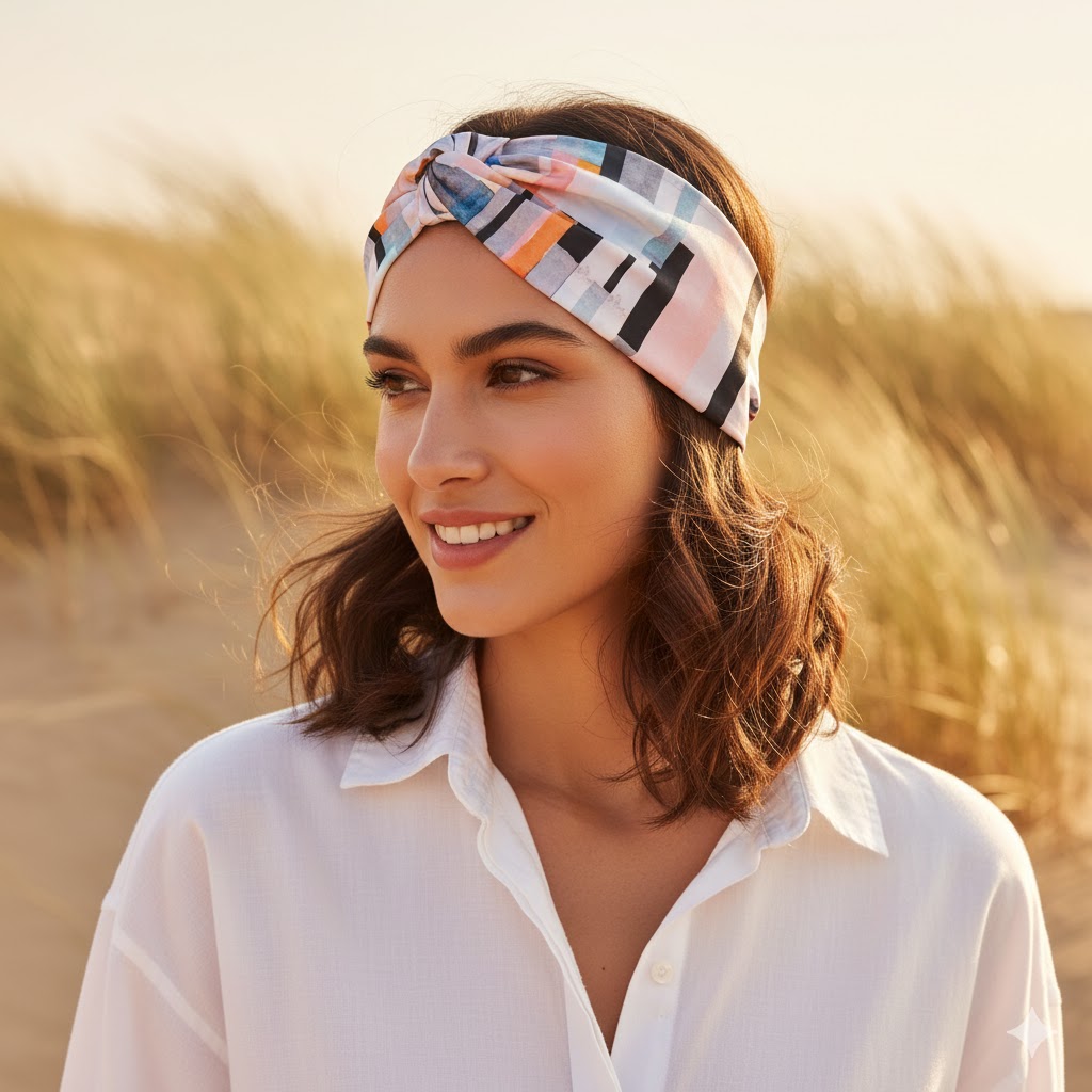 Bandana κορδέλα μαλλιών OPAL από τεχνητό μετάξι με ogee pattern σε τιρκουάζ και teal αποχρώσεις. Καλοκαιρινό αξεσουάρ μαλλιών με Mediterranean αισθητική και κομψό στυλ.