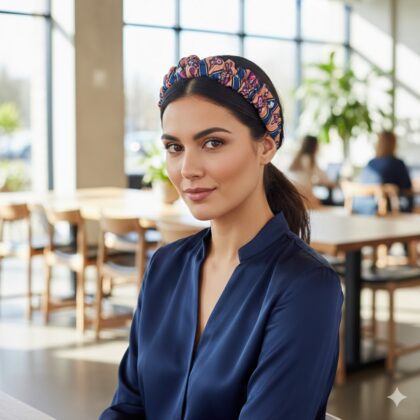 OFELIA ORANGE BLUE: Στέκα, τεχνητό μετάξι, scrunchie