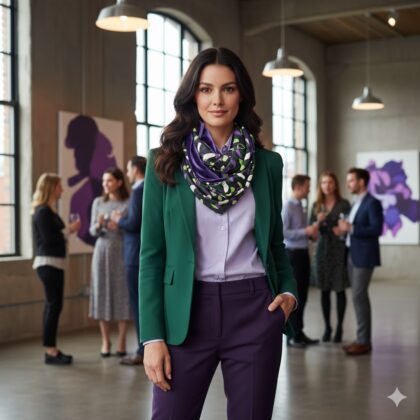 ROSARIA_GREEN: φουλάρι infinity, πράσινο, μωβ