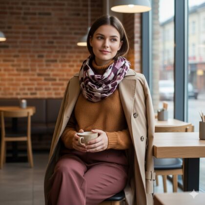 FEZ: Χειροποίητο φουλάρι infinity, caramel, beige, bordeau