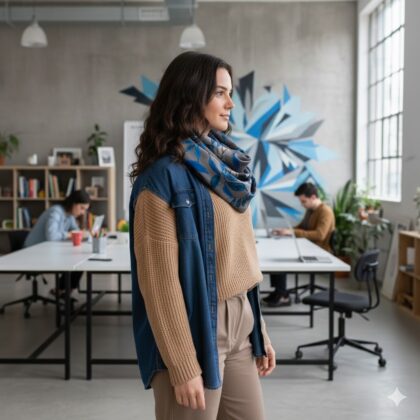 INKA: Χειροποίητο φουλάρι infinity, coffee, mocha, blue