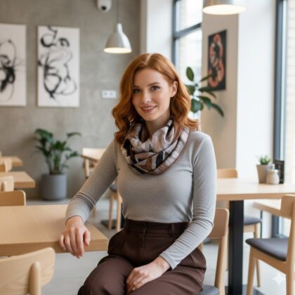 RIHAB: Χειροποίητο φουλάρι infinity, grey, coffee, brown