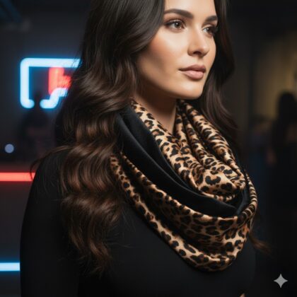 STEPHANIE: Χειροποίητο φουλάρι infinity, camel, black,