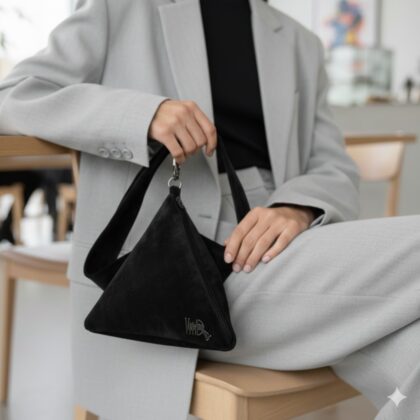 BLACK: Τσαντάκι πυραμίδα βελούδο, μαύρο