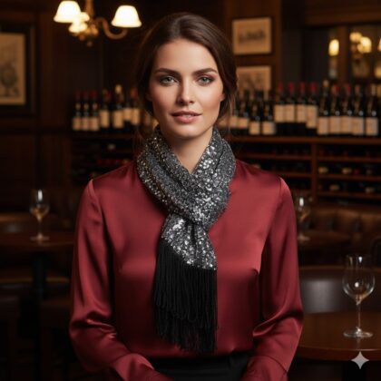 GILDA SILVER: Φουλάρι εσάρπα, παγιέτα, βελούδο, ασημί