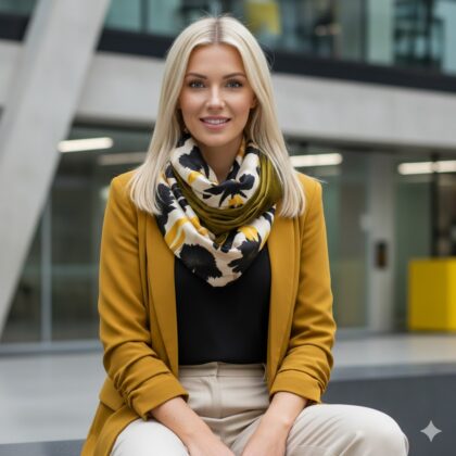 NOBU: φουλάρι infinity, Black, Mustard, Ecru & Bronze Green Velvet