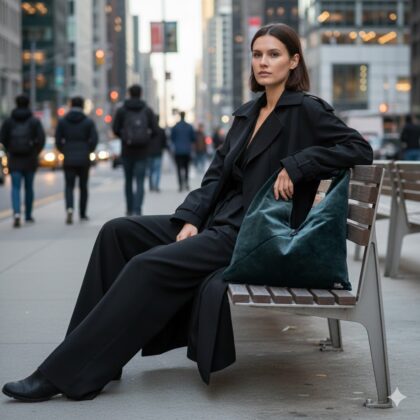 GREEN: Χειροποίητη τσάντα oversized, βελούδο, green