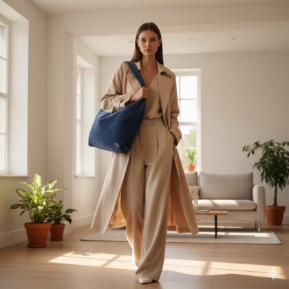 INDIGO: Χειροποίητη τσάντα oversized, βελούδο, indigo