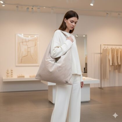 LATTE: Χειροποίητη τσάντα oversized, βελούδο, latte