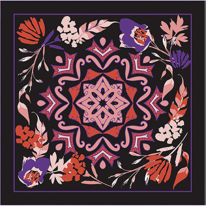 BOGNA: Μαντήλι 70x70, mandala μοτίβο, red, purple, rouge