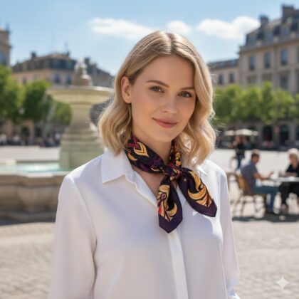 DENISE: Μαντήλι 70x70, damask μοτίβο σε purple και honey