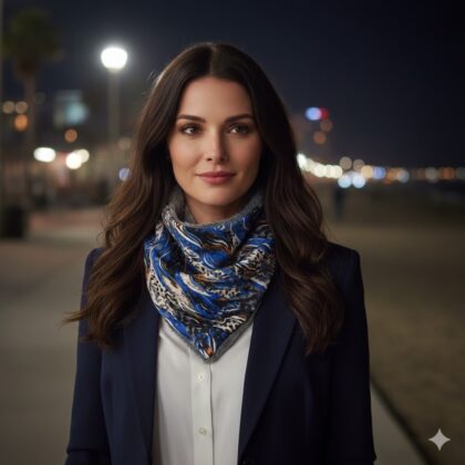 ΤΡΙΓΩΝΟ SNOOD ANELIZ: Χειροποίητο φουλάρι, σε cobalt, beige και grey