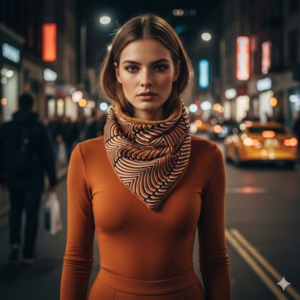 ΤΡΙΓΩΝΟ SNOOD VINCENCA: Χειροποίητο φουλάρι, σε κανελί, μαύρο