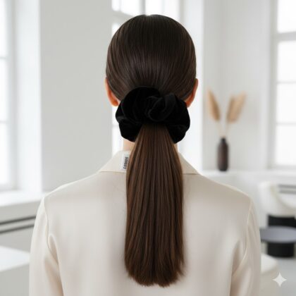 BLACK: Χειροποίητο Λαστιχάκι μαλλιών, scrunchie, βελούδο