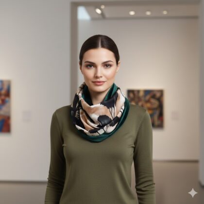 SNOOD ELDA: Χειροποίητο φουλάρι λαιμός, mocha, black και ecru