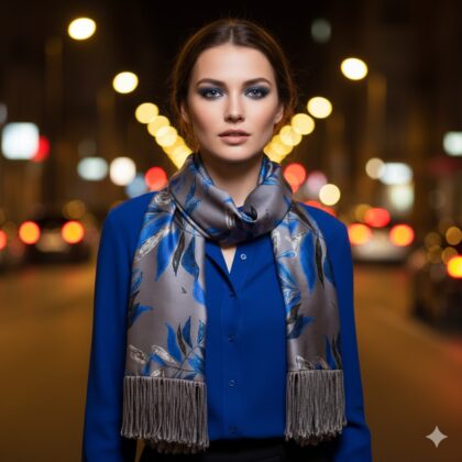 INKA: Εσάρπα, τεχνητό μετάξι, βελούδο, mocha, blue