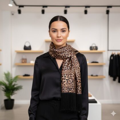 STEPHANIE: Εσάρπα, τεχνητό μετάξι, βελούδο, camel, black