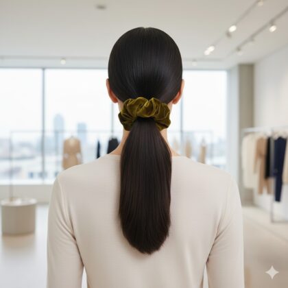 MOSS GREEN: Χειροποίητο Λαστιχάκι μαλλιών, scrunchie, βελούδ