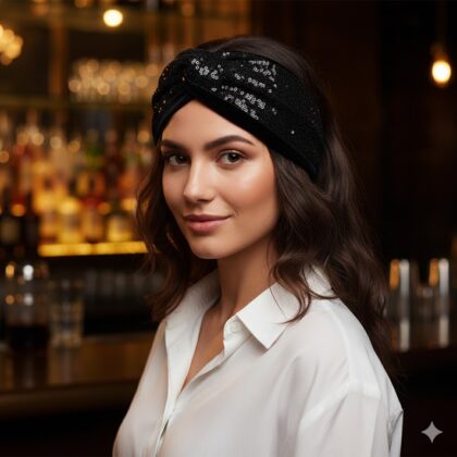 GILDA BLACK: Bandana, παγιέτα, βελούδο, μαύρη