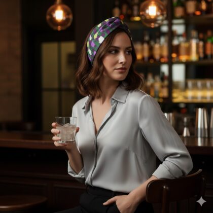 ROSARIA_GREEN: Bandana, τεχνητό μετάξι, βελούδο πράσινο, μωβ