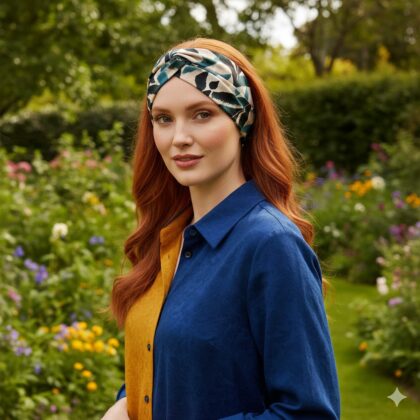 IFRAN: Bandana, τεχνητό μετάξι, βελούδο beige, teal