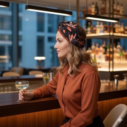 NATALIE: Bandana, τεχνητό μετάξι, βελούδο black, orange, brick