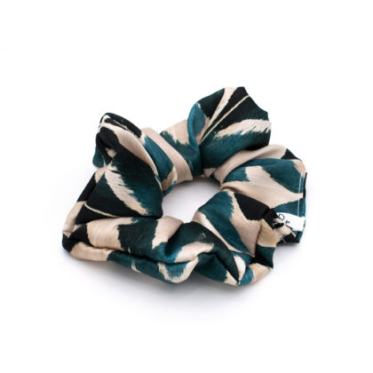 IFRAN: Χειροποίητο Εμπριμέ λαστιχάκι μαλλιών scrunchie, beige, teal