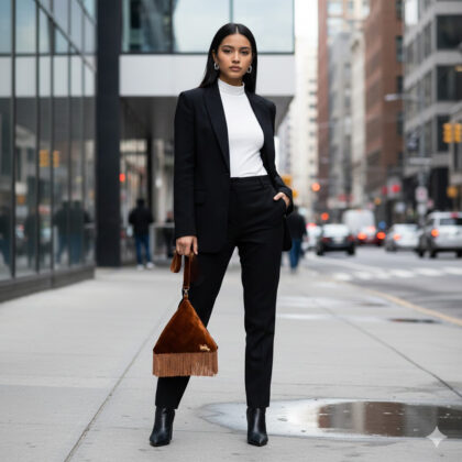 CINAMMON: Χειροποίητο τσαντάκι πυραμίδα βελούδο, μαύρο με τρέσσα