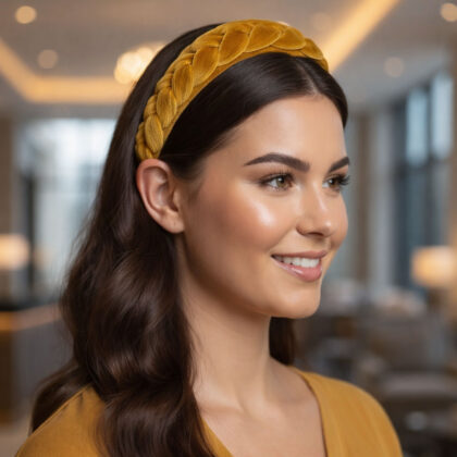 MUSTARD: Χειροποίητη στέκα, πλεκτή, βελούδο μουσταρδί