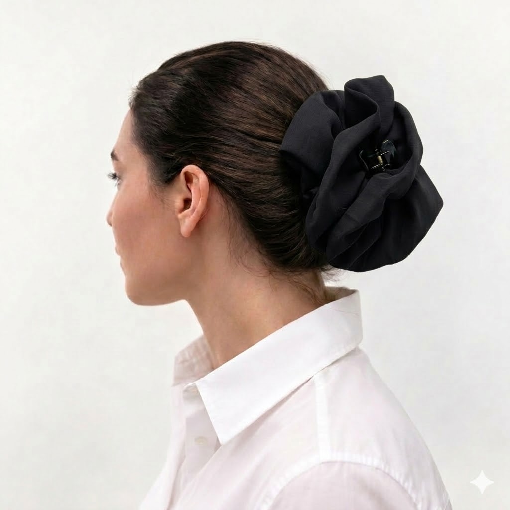 Hair klammer BLACK με μονόχρωμο ύφασμα βισκόζ. Χειροποίητο minimal μαύρο αξεσουάρ μαλλιών με ματ φινίρισμα.