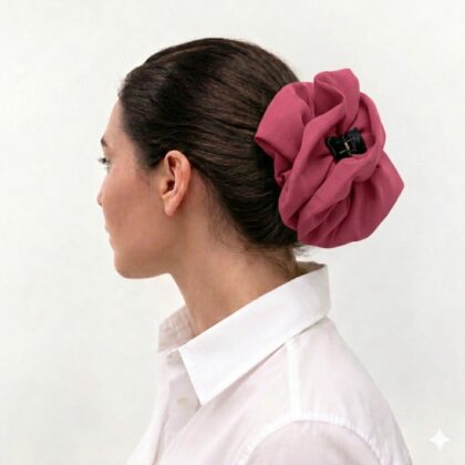 Hair klammer PINK με μονόχρωμο ύφασμα βισκόζ. Χειροποίητο ροζ αξεσουάρ μαλλιών με φυσικό ματ φινίρισμα.