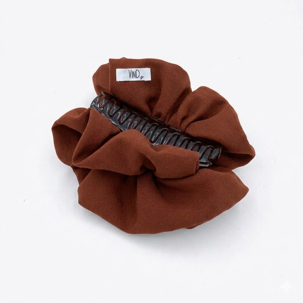 Hair klammer TERRACOTTA με μονόχρωμο ύφασμα βισκόζ. Χειροποίητο κεραμιδί αξεσουάρ μαλλιών με φυσικό ματ φινίρισμα.